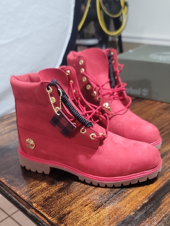 Timberland Red Lace-Up Ankle Boots with Gold Hardware main image 14